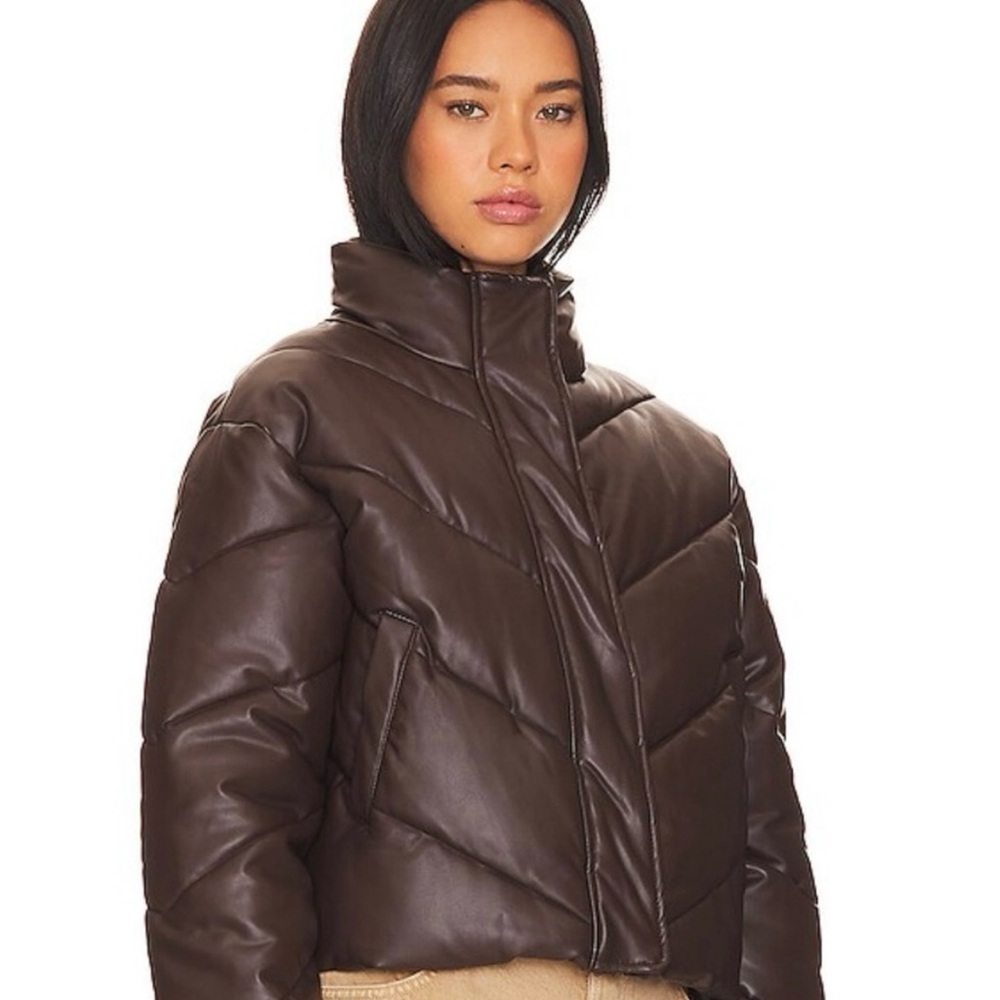 IVL Chocolate Brown Leather Look Puffer Jacket NWT